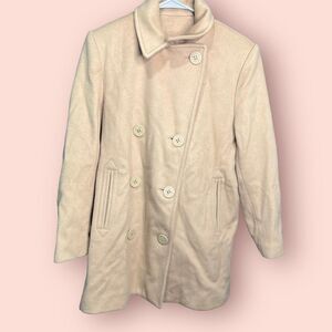 Vintage Talbots Wool Navy Peacoat Beige Top Coat Peacoat Dad Coat Sz 4